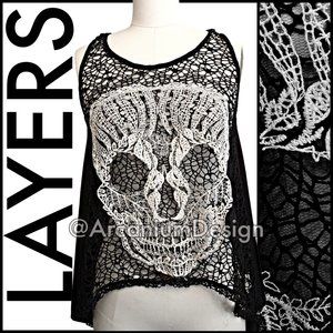 ❌SOLD Skull tank Mall Goth Punk Lace Applique net Gothic Rocker witchy metal emo